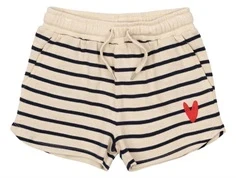 Blå og hvid stribet shorts fra THE NEW med rødtbroderet hjerte